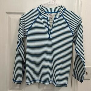 Blue and White Striped Long Sleeve Rash Guard